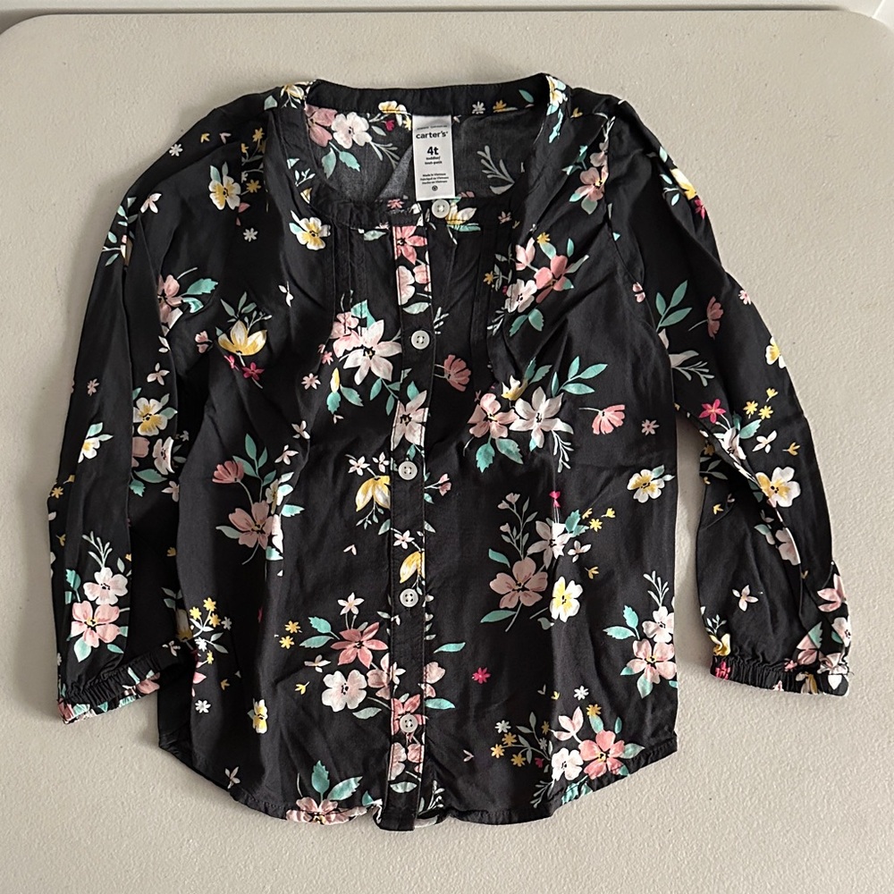 Carter's Black Floral Toddler Blouse